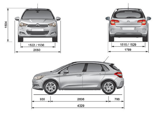 Citroën C4. Fahrzeugabmessungen