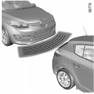 Renault Megane. Automatische Aktivierung/Deaktivierung der Einparkhilfe vorne