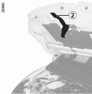 Renault Megane. Entriegeln des Sicherheitshakens der Motorhaube