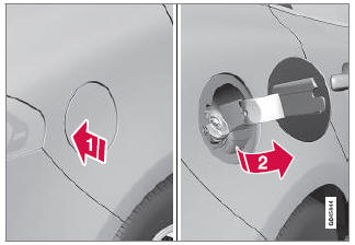 Volvo V40. Kraftstofftankklappe öffnen/schließen