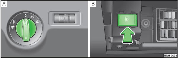 Abb. 18 Schalttafel: Lichtschalter / Sicherungsfach: Schalter für Tagfahrlicht