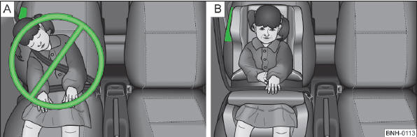 Abb. 88 Ein falsch gesichertes Kind in falscher Sitzposition - gefährdet durch